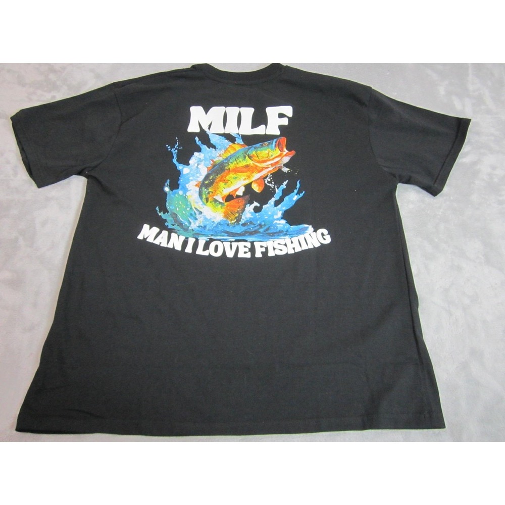 AMG Love Fishing SS Tee Mens Large Black MILF Graphic Man I Love Fishing